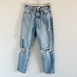 Zara High Waist Distressed Jeans 2 Blue 100% Cotton